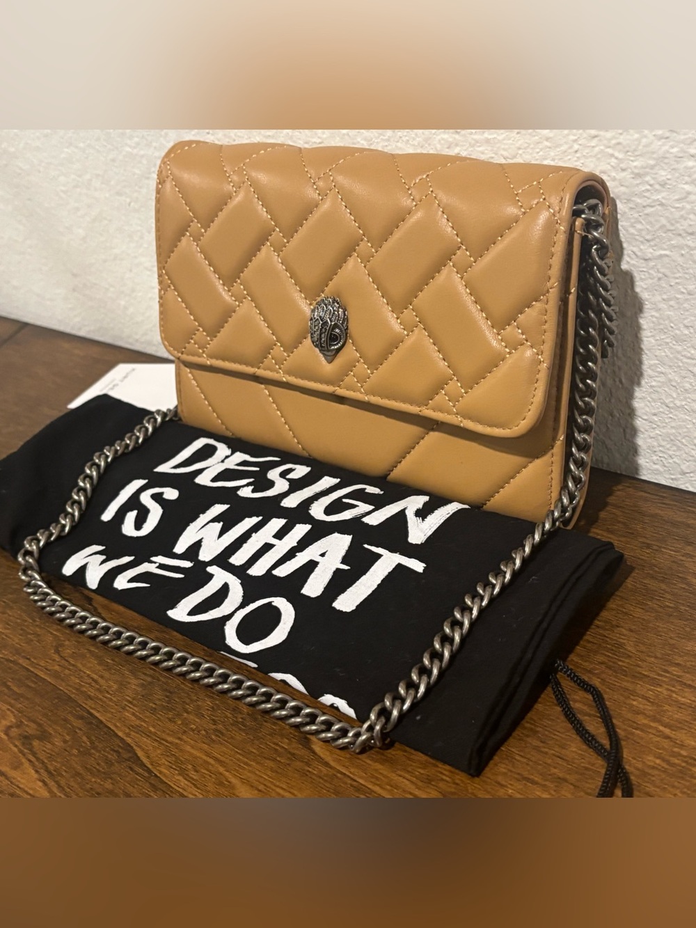 Kurt Geiger Quilted Crossbody Bag in Tan with Gun Metal Chain - Picture 4 of 12